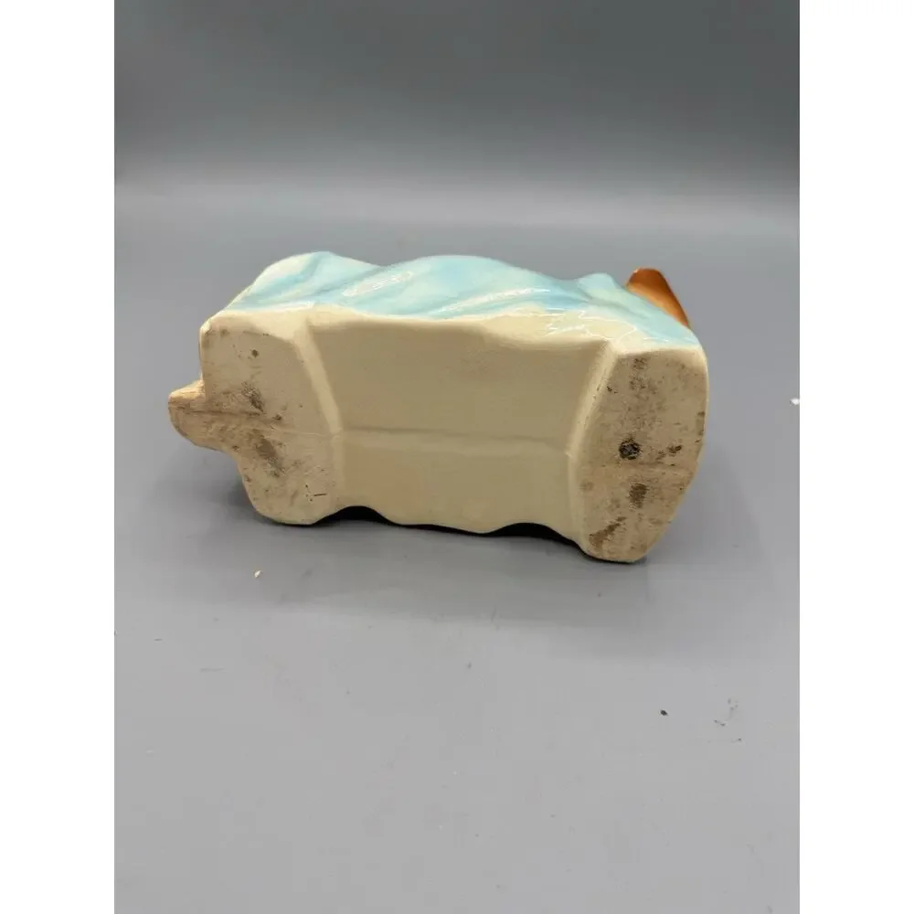 Vintage Praying Child Bed Planter Ceramic Nursery Blond Baby Blue Bed